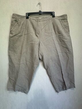 Eileen Fisher Women's Flat-Front 100% Organic Linen Cropped Pants Taupe Size 3X